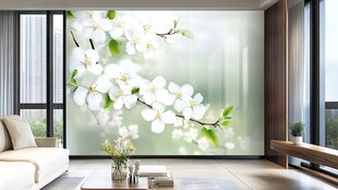 中式客厅花卉背景墙装饰