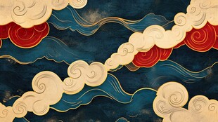 中式古典云纹海浪装饰图案