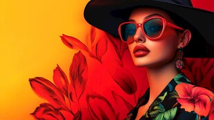 时尚酷感女士与艳丽花卉