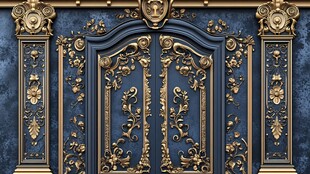 欧式奢华雕花蓝色大门