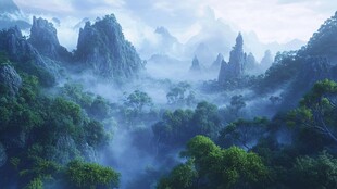 梦幻群山云雾森林美景