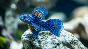 梦幻蓝彩鱼栖于石上