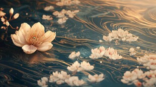 水中绽放的唯美粉色花朵