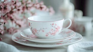 樱花图案精致茶杯与茶托