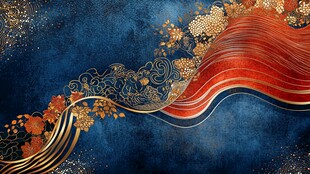 蓝底金红中式风华丽图案