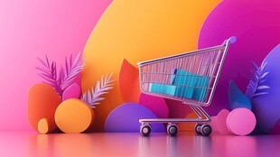 多彩背景下的购物车场景