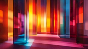 炫彩几何光柱构成梦幻空间