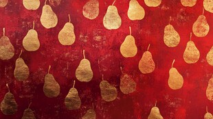 红底金梨图案装饰背景