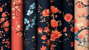 中式花卉图案布料展示