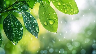 雨后绿叶 晶莹水珠的清新美