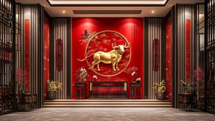 中式大厅牛主题精美装饰