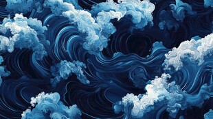 汹涌澎湃的蓝色海浪图案