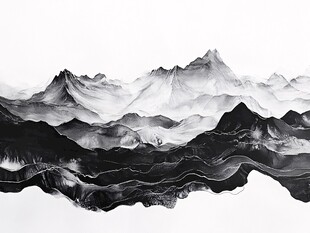 水墨山峦意境图