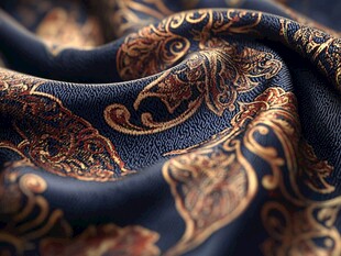 复古花纹丝绸布料特写