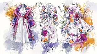 水彩花卉风时尚长裙设计图