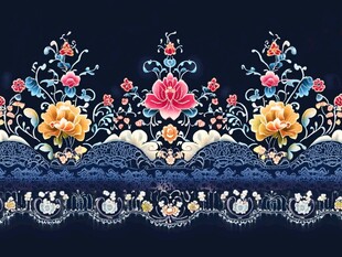 中式花卉刺绣花边图案