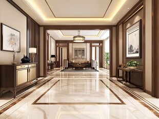 中式奢华客厅走廊效果图