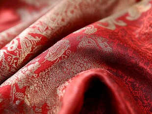 红色锦缎丝绸面料纹理特写