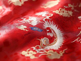 中式红锦龙纹精美织物