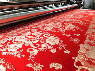 红色精美花纹地毯正在生产