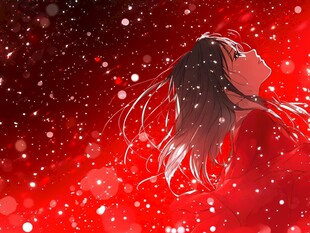 雪中红发少女唯美侧影