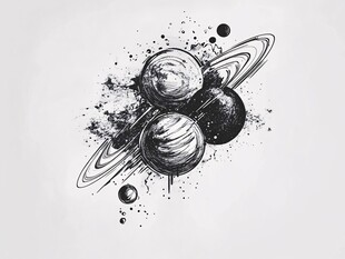 黑白泼墨风行星插画