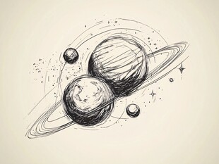 手绘行星宇宙图景