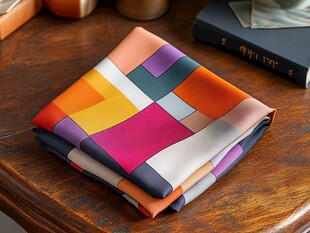 多彩几何图案折叠丝巾