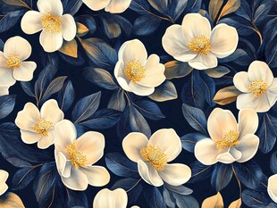 复古花卉图案 深蓝背景花朵