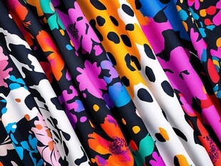 多彩花卉波点布料展示