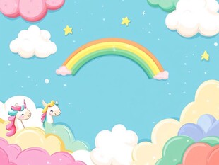 梦幻独角兽与彩虹云朵
