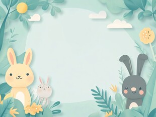 可爱兔子与绿植背景图