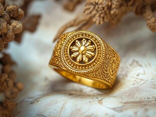 复古雕花金戒指特写