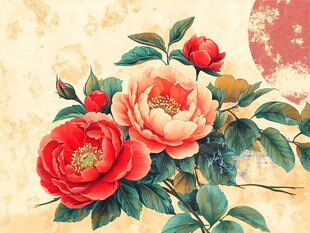 复古风盛开的艳丽花卉