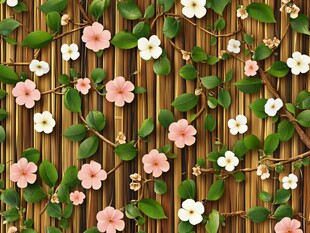 竹底繁花绿植装饰图案