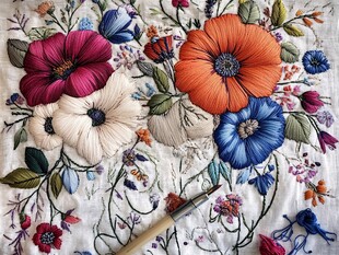 精美刺绣花卉图案展示