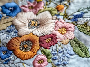 多彩刺绣花卉精美图案