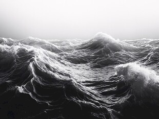 汹涌海浪黑白震撼画面