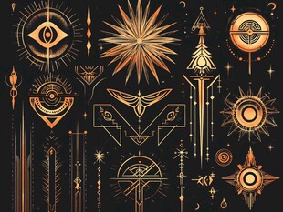 神秘金色魔法符号集合