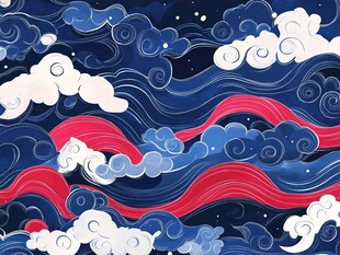 梦幻云海红蓝交织的景致