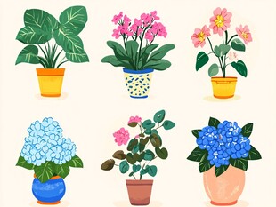 可爱盆栽花卉插画集合