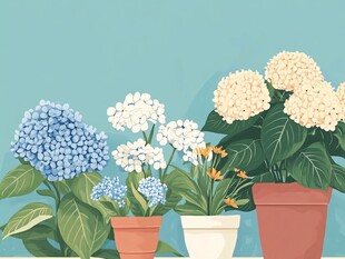 盆栽绣球花的清新景致