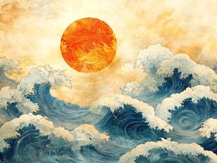 红日跃浪 壮美海洋景观