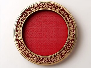 金色雕花红底圆形物件