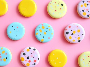 多彩波点圆钮排列于粉背景