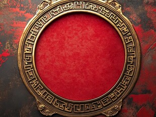 中式金边红底古典画框