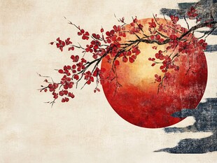 红月红梅中式诗意画面