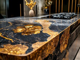 奢华黑金大理石厨房台面