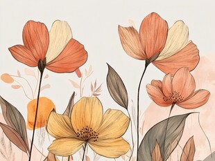 手绘暖色调花卉插画