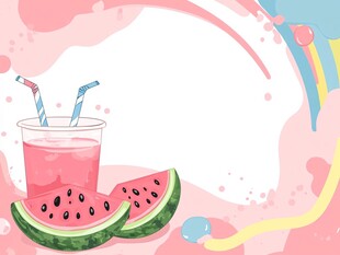 夏日西瓜冰饮清新插画